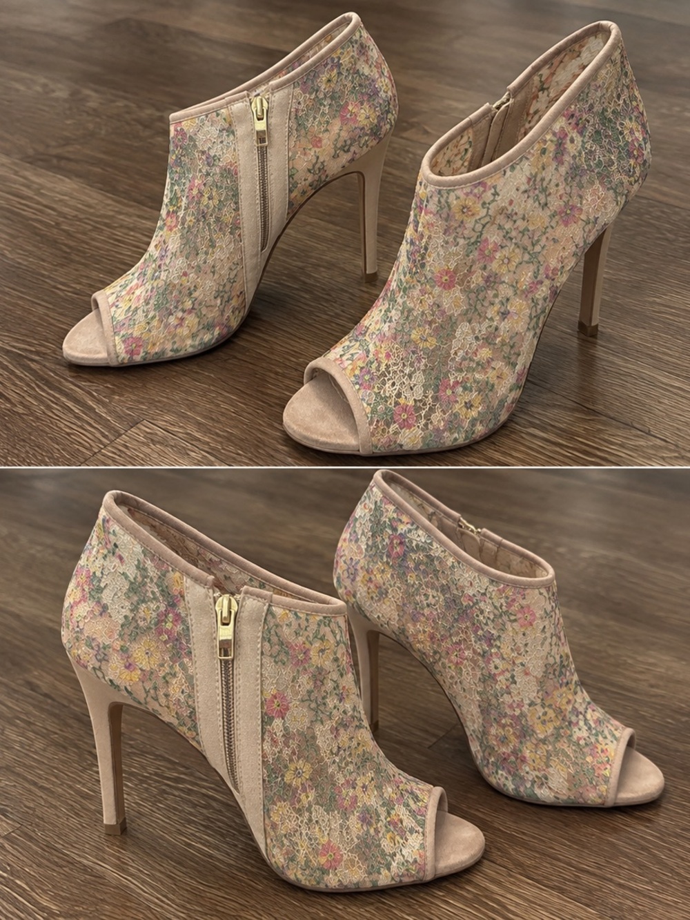 Betsey Johnson Floral Lace Peep-Toe Booties - Blush
